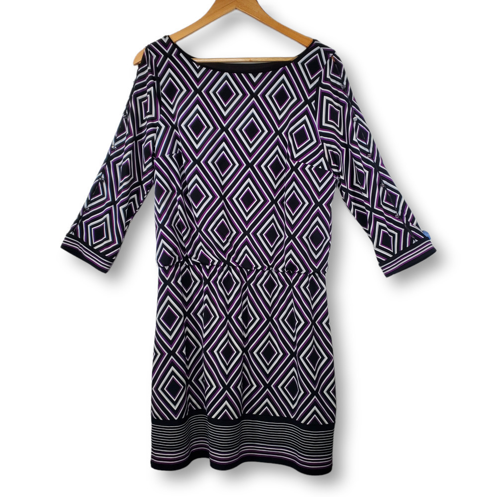 White House Black Market Jersey Knit Geometric Diamond Dress Purple Size Medium